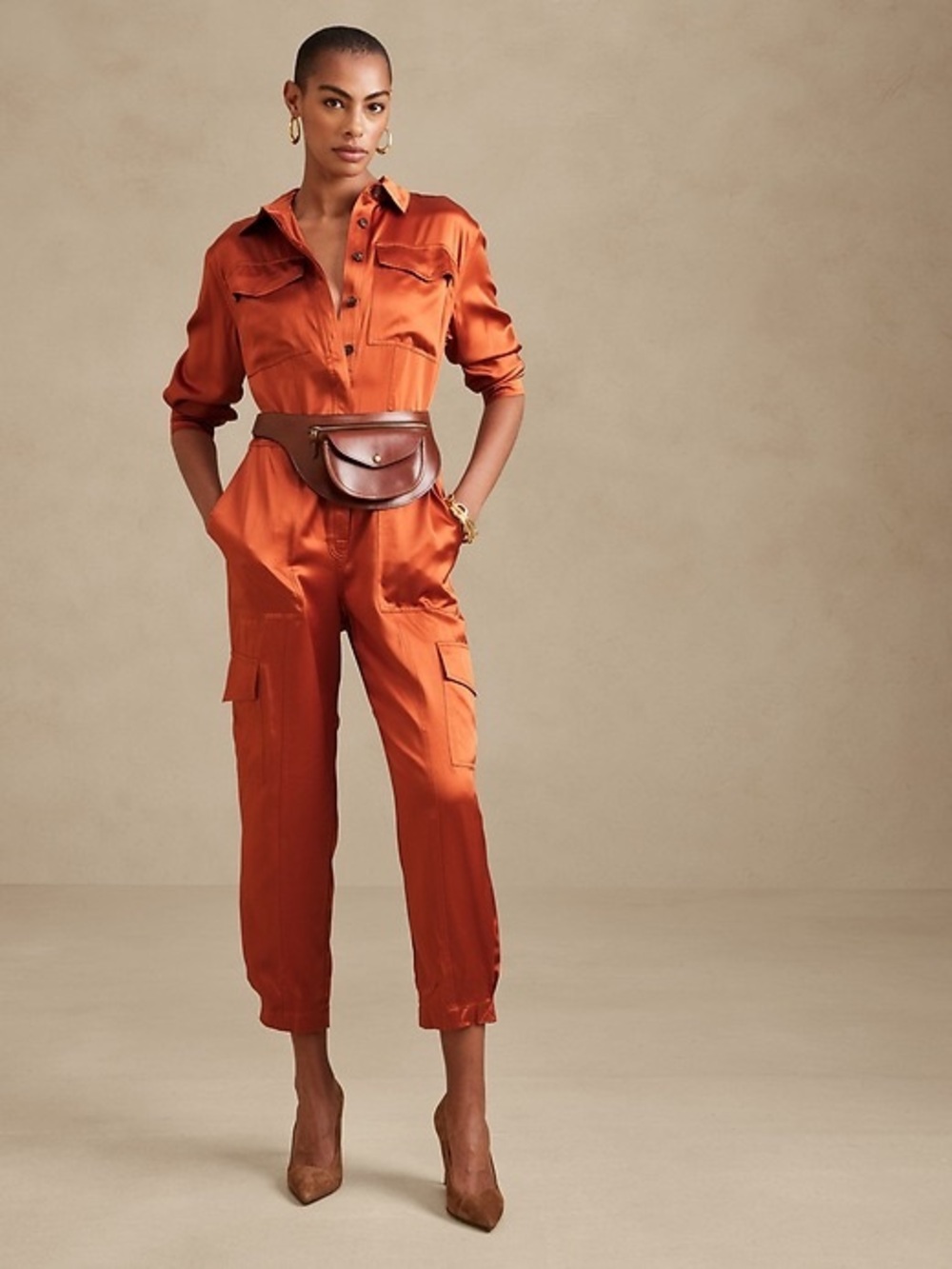 Banana Republic 100% SILK Burnt Orange Jumpsuit